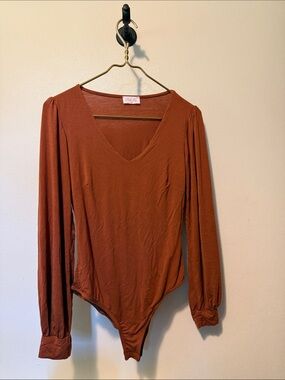 Pink Lily Rust Long-Sleeve V-Neck Bodysuit
